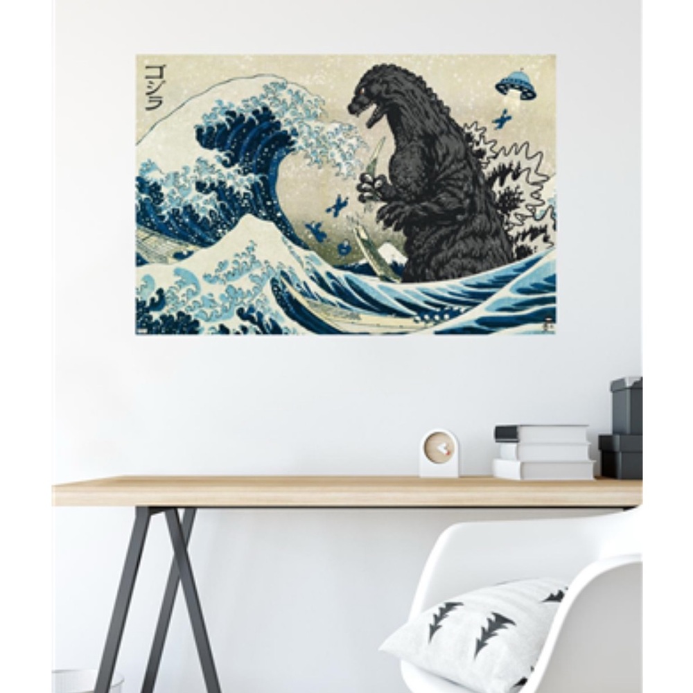SOLDPoster- Dynamic Godzilla Blue & Black Great Wave Wall Decor